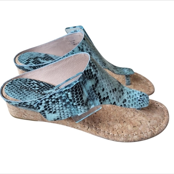 Donald J Pliner OLTINA Pearlized Teal Python Water Cork Wedge Sandal Size 7.5 - Picture 1 of 8